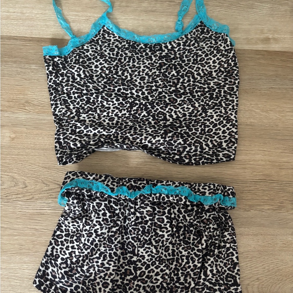 Leopard Print Sleepwear Set with Blue Accents